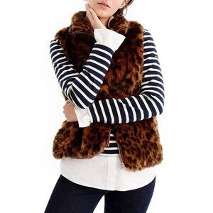 J.Crew Brown and Black Leopard Print Faux Fur Vest Womens Size Medium